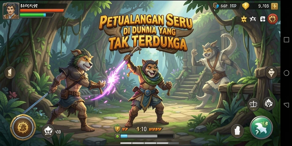 Screenshot utama dari 4P4P menampilkan gameplay penuh aksi dalam petualangan.