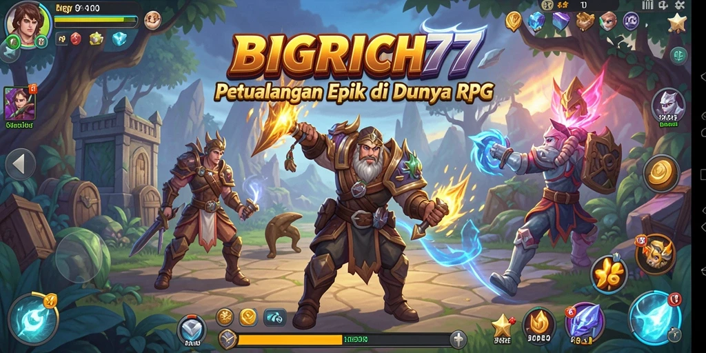 Tampilan gameplay BIGRICH77 yang memukau dalam pertempuran RPG.