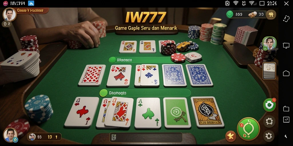 Screenshot utama IW777 menampilkan antarmuka gameplay Gaple yang menarik.