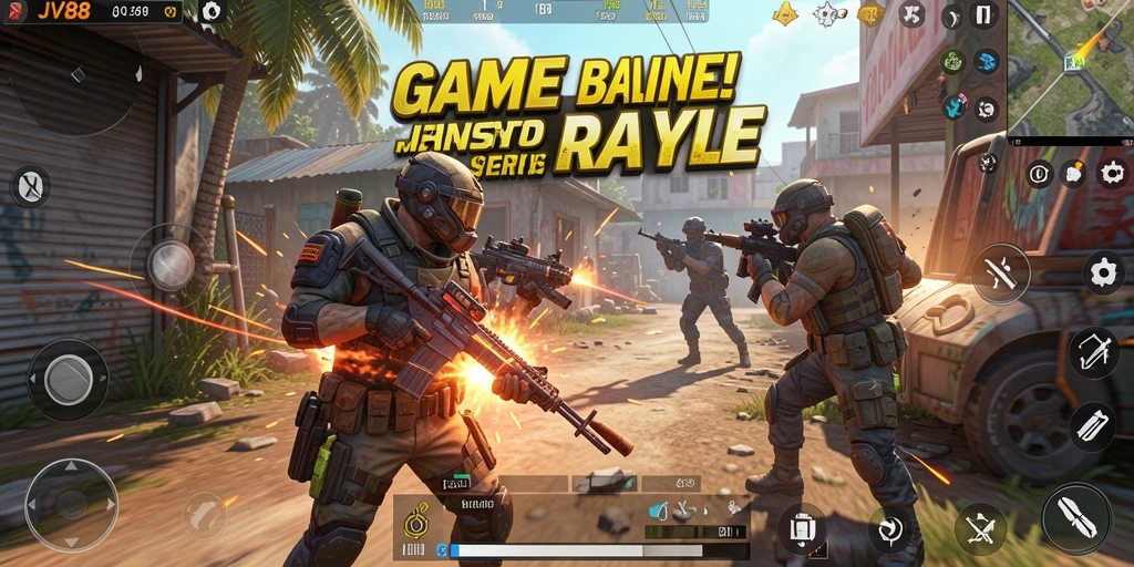 Screenshot JV88 menunjukkan aksi intens di arena Battle Royale.