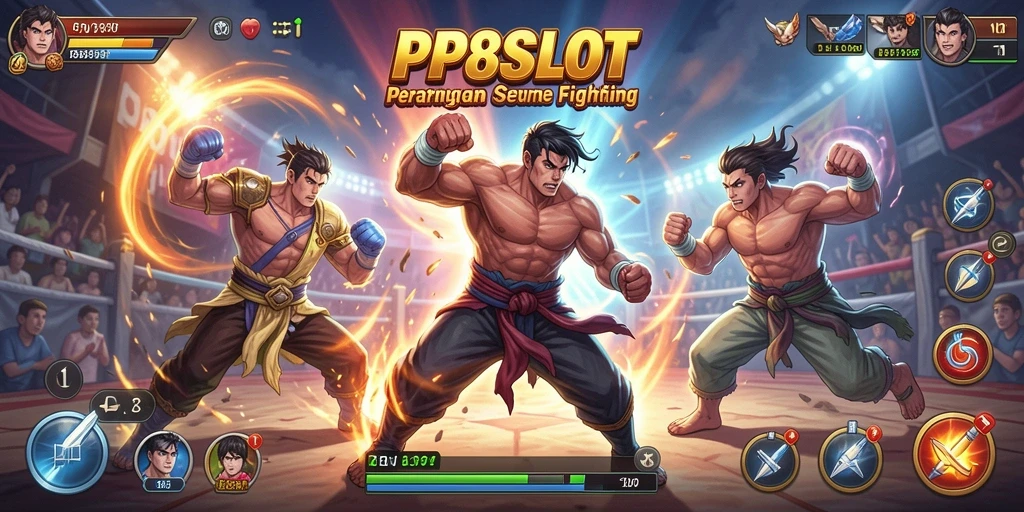 Screenshot permainan PP8SLOT yang menunjukkan aksi pertarungan intens.